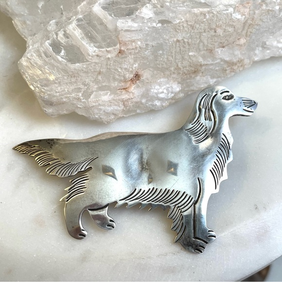 silverbird Jewelry - Sterling Irish Setter Golden Retriever Brooch/Handmade Dog Brooch Silver